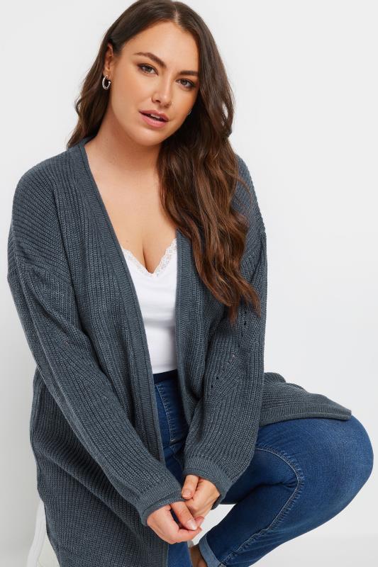 YOURS Plus Size Blue Open Front Knitted Cardigan | Yours Clothing 5