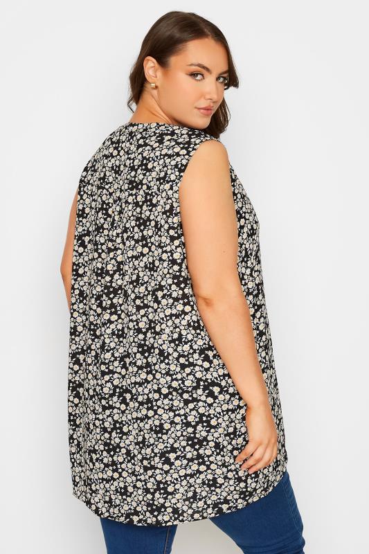 Plus Size Black Daisy Pleat Detail Top | Yours Clothing 3