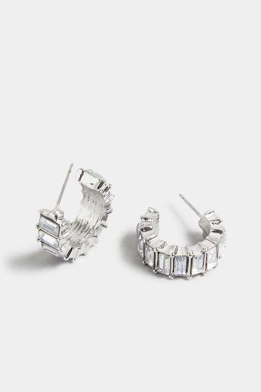 Silver Square Diamante Hoop Earrings 3