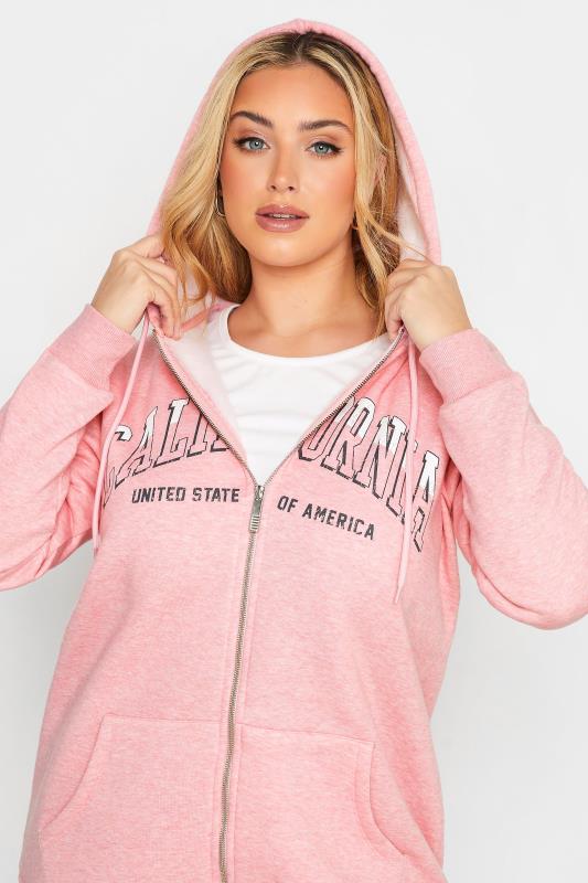 Plus Size Light Pink Marl Zip Through Hoodie | Yours Clothing  4