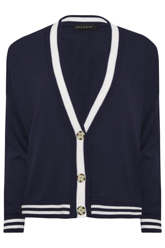 Petite Navy Blue Varsity Stripe Cardigan | PixieGirl 6