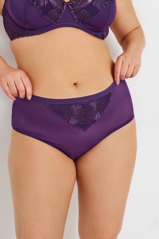 YOURS Plus Size 2 PACK Purple & Black Floral Lace Briefs | Yours Clothing  2