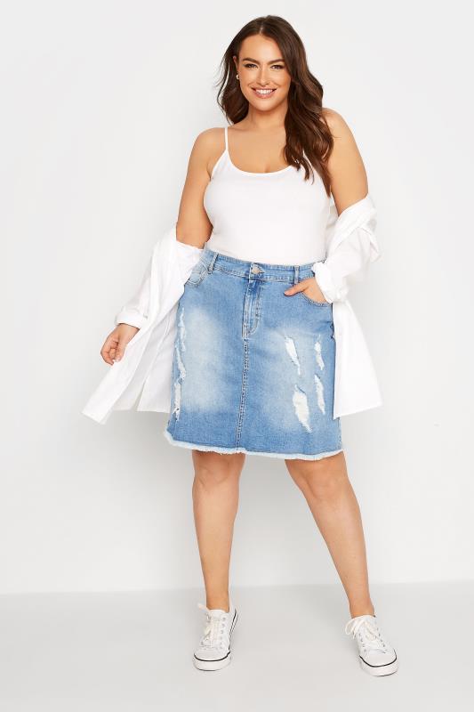 Plus Size Light Blue Denim Ripped Skirt | Yours Clothing 2
