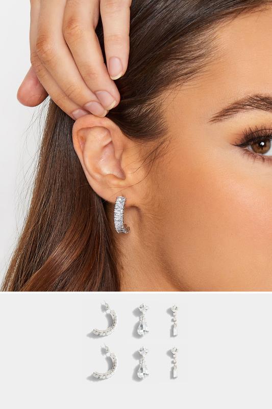 Plus Size  3 PACK Silver Tone Diamante Hoop & Droplet Earrings