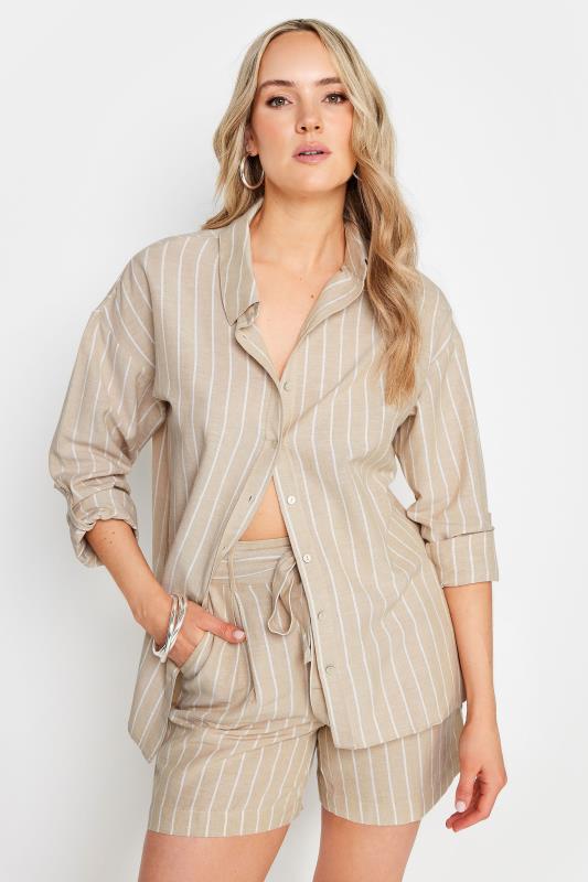  Grande Taille LTS Tall Stone Brown Stripe Linen Shorts