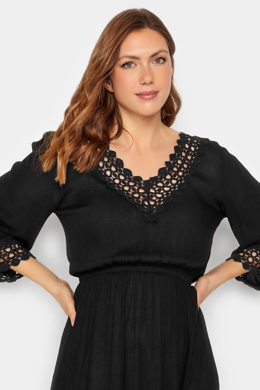 LTS Tall Black Crochet Kaftan Dress | Long Tall Sally  1