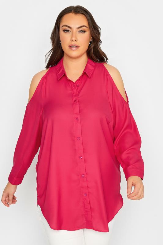 Plus Size Hot Pink Cold Shoulder Shirt | Yours Clothing 1