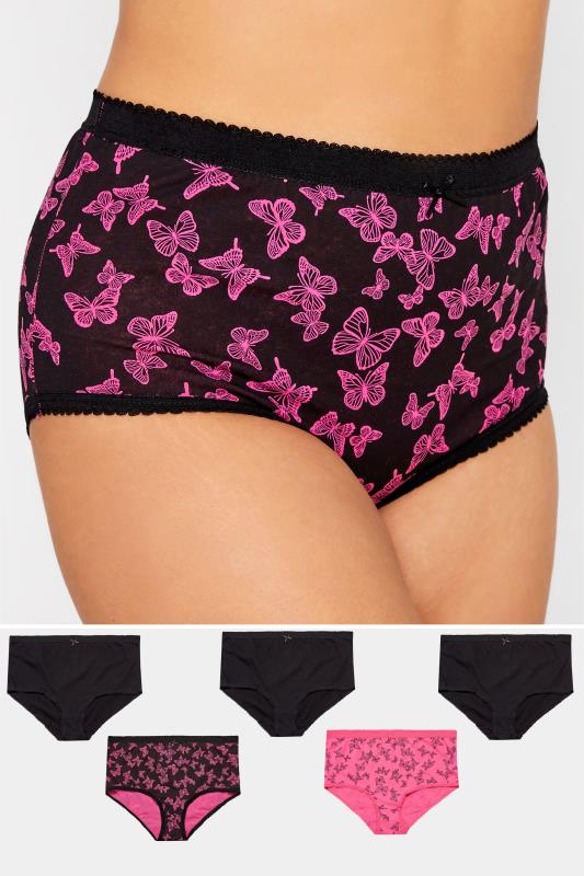 5 PACK Curve Black Butterfly Print High Waisted Full Briefs 1