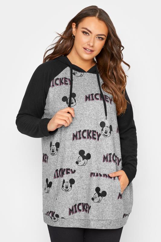 Plus Size DISNEY Grey 'Mickey' Print Soft Touch Hoodie | Yours Clothing 1
