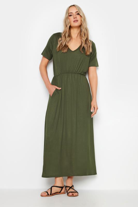 LTS Tall Women's Khaki Green Maxi T-Shirt Dress | Long Tall Sally 1