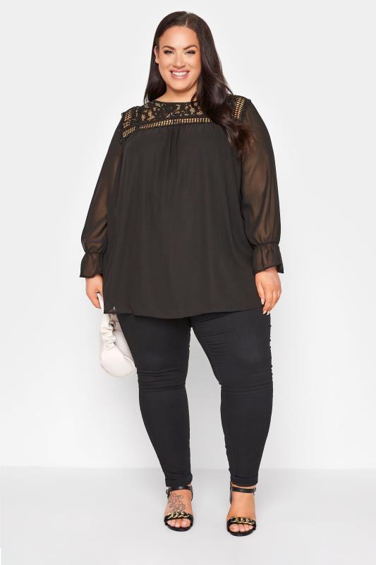 Plus Size YOURS LONDON Black Lace Blouse | Yours Clothing 2