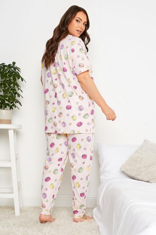 YOURS Curve Plus Size Pink Macaroon Print Pyjama Set | Yours Clothing  3