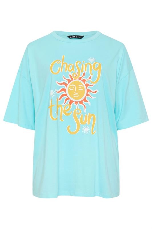 YOURS Plus Size Blue 'Chasing The Sun' Graphic T-Shirt | Yours Clothing 5