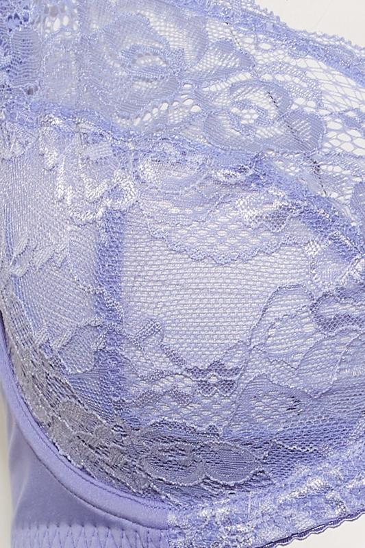 Plus Size Lavender Purple Stretch Lace Non-Padded Underwired Balcony Bra | Yours Clothing 3