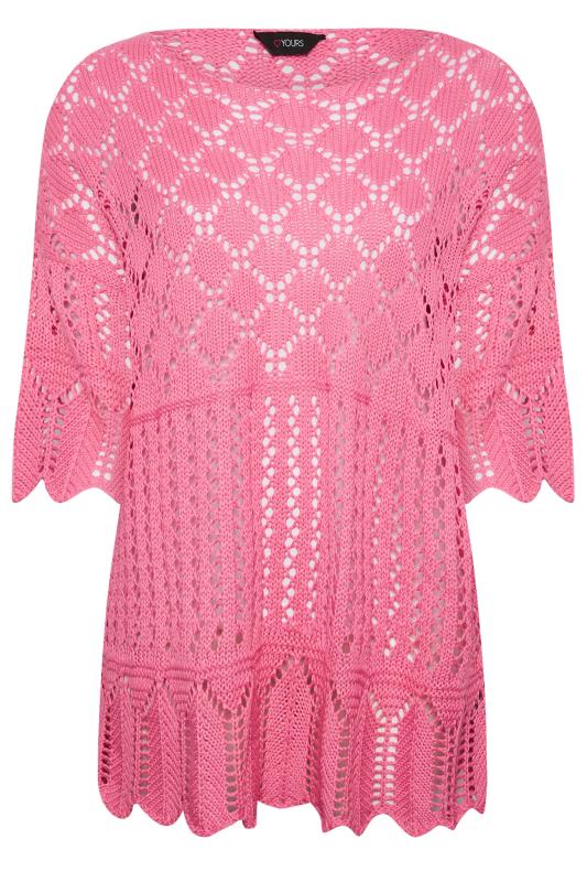 YOURS Plus Size Curve Pink Crochet Jumper | Yours Clothing  7