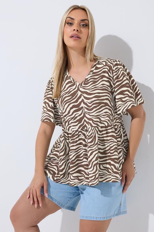  LIMITED COLLECTION Curve Brown Zebra Peplum Top