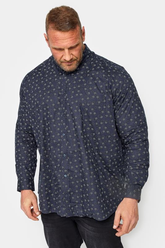  Ben Sherman Navy Blue Stipple Print Long Sleeve Shirt