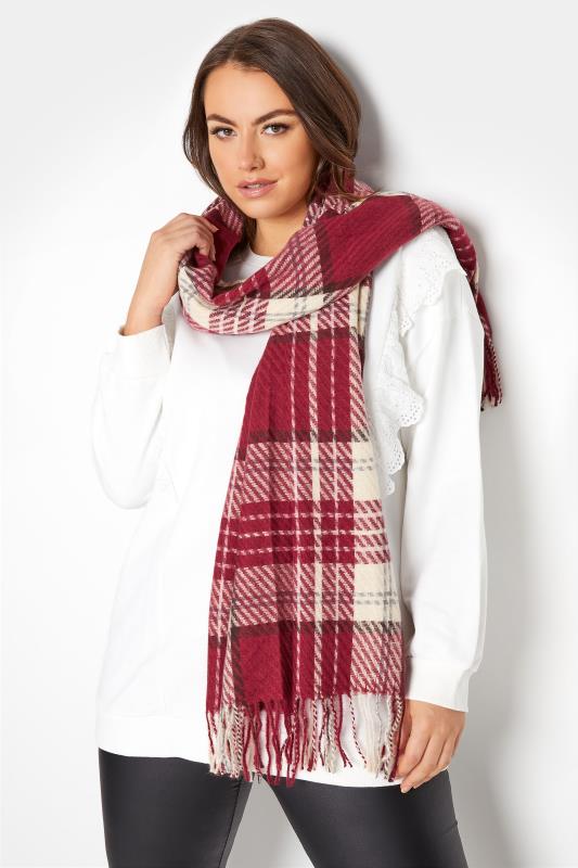 Plus Size  Red Check Tassel Scarf