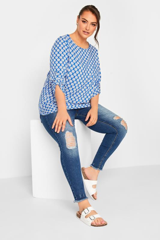 YOURS Plus Size Blue Abstract Spot Print Blouse | Yours Clothing  2