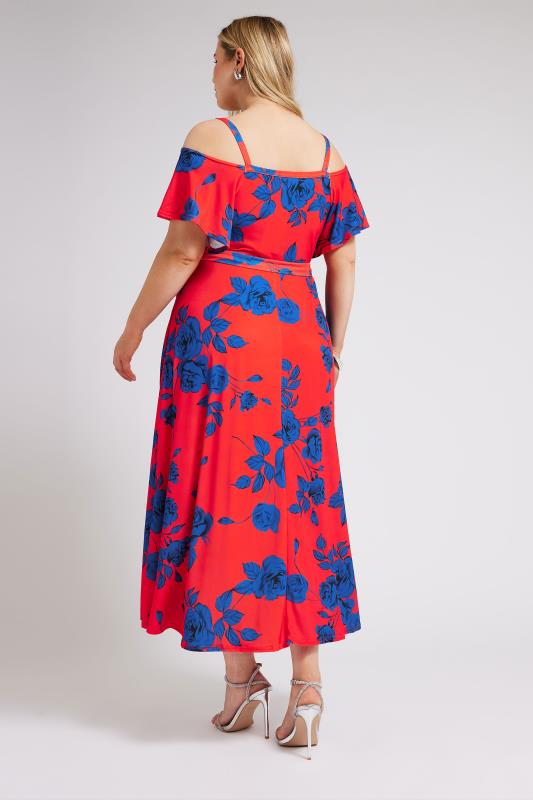 YOURS LONDON Plus Size Red & Blue Floral Bardot Maxi Dress | Yours Clothing 3