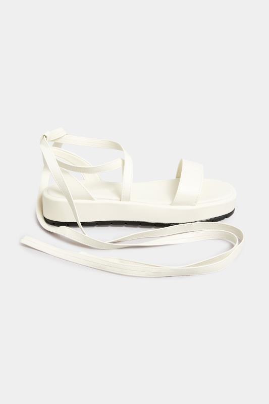 PixieGirl White Ankle Tie Flatform Sandals In Standard Fit | PixieGirl 3