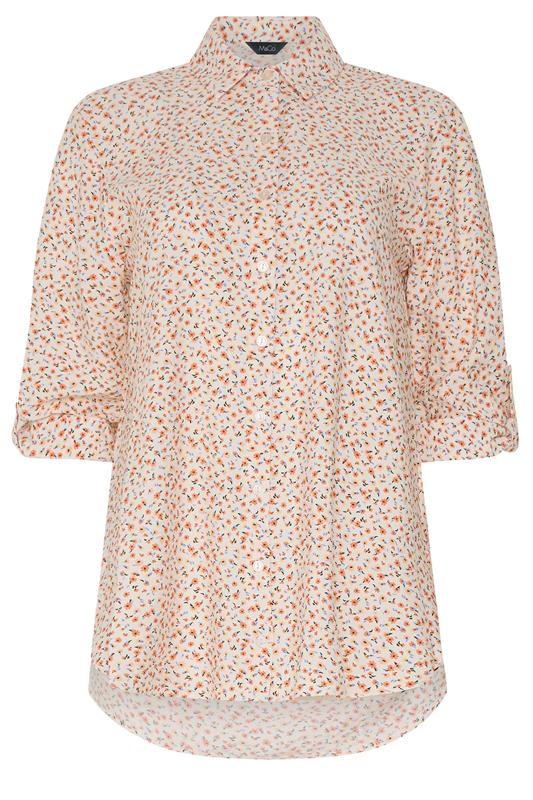 M&Co White & Orange Ditsy Floral Tab Sleeve Shirt 5