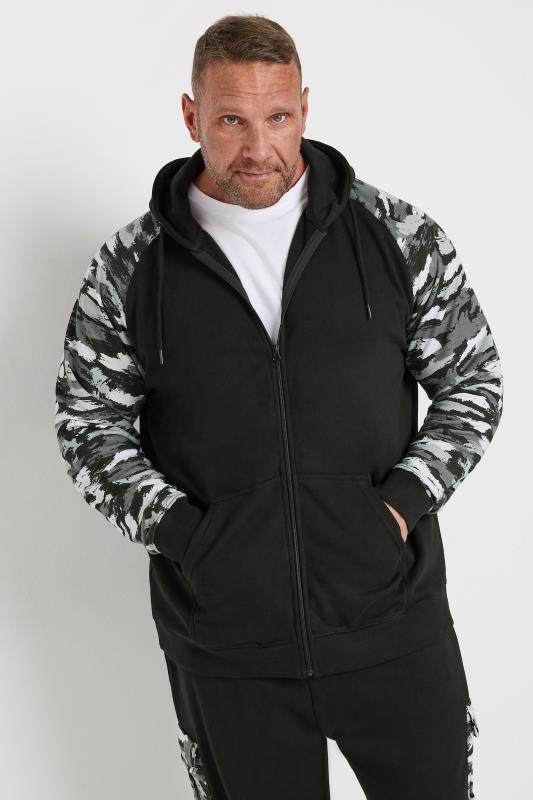 BadRhino Big & Tall Black Camo Print Zip Through Hoodie | BadRhino 2