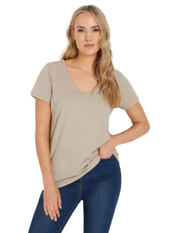 LTS Tall Women's Natural Brown V-Neck Short Sleeve T-Shirt | Long Tall Sally 6