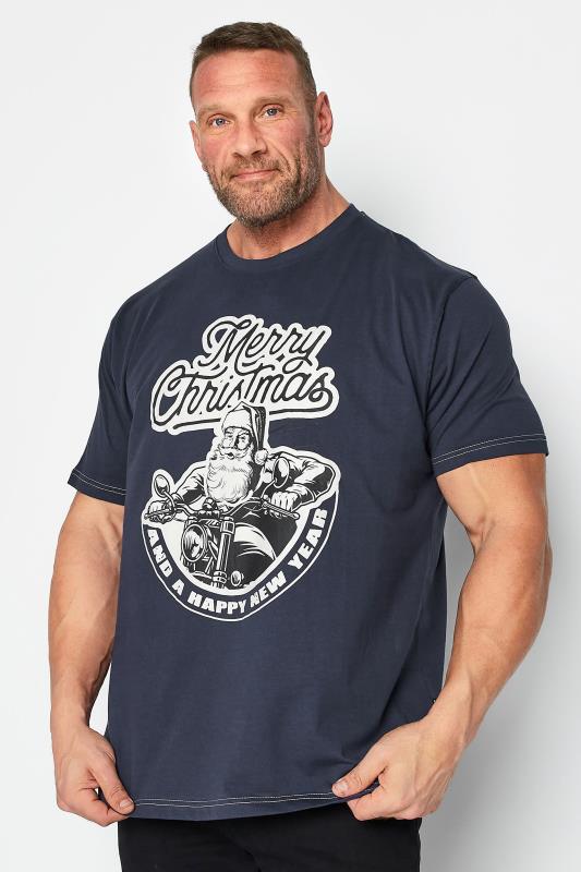 Men's  KAM Big & Tall Navy Blue Santa Biker Print T-Shirt