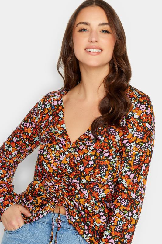 LTS Tall Orange Ditsy Floral Ruched Top | Long Tall Sally  5