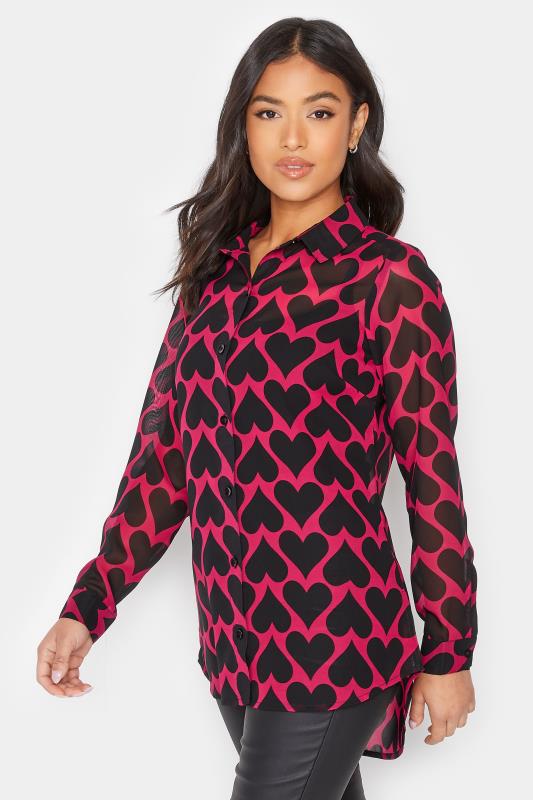Petite Dark Pink Heart Print Oversized Shirt | PixieGirl 2