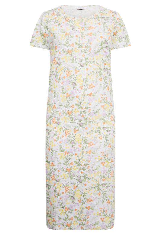 YOURS Plus Size Grey Floral Print Placket Midaxi Nightdress | Yours Clothing 6