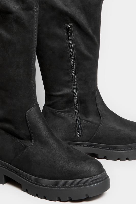 LIMITED COLLECTION Black Suede Over The Knee Chunky Boots In Extra Wide EEE Fit 5