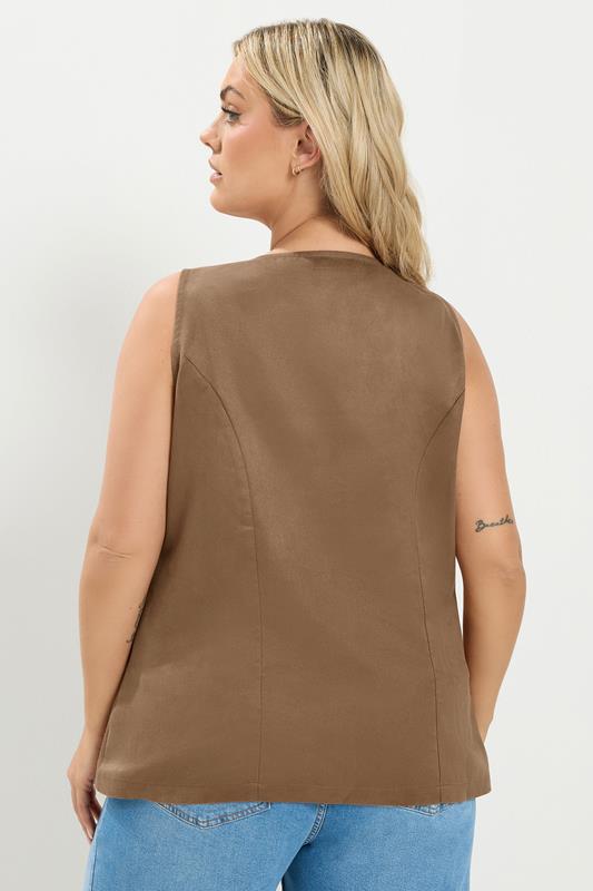 YOURS Plus Size Chocolate Brown Suedette Waistcoat | Yours Clothing 2