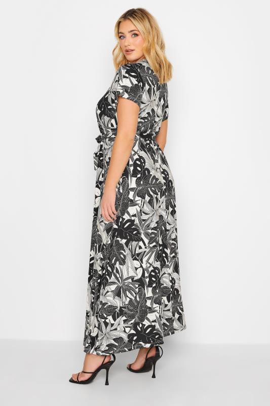 YOURS Plus Size Curve Black & White Floral Leaf Print Front Tie Maxi Dress| Yours Clothing  3