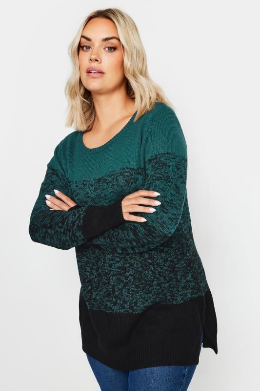  Grande Taille YOURS Curve Teal Blue Colourblock Jumper