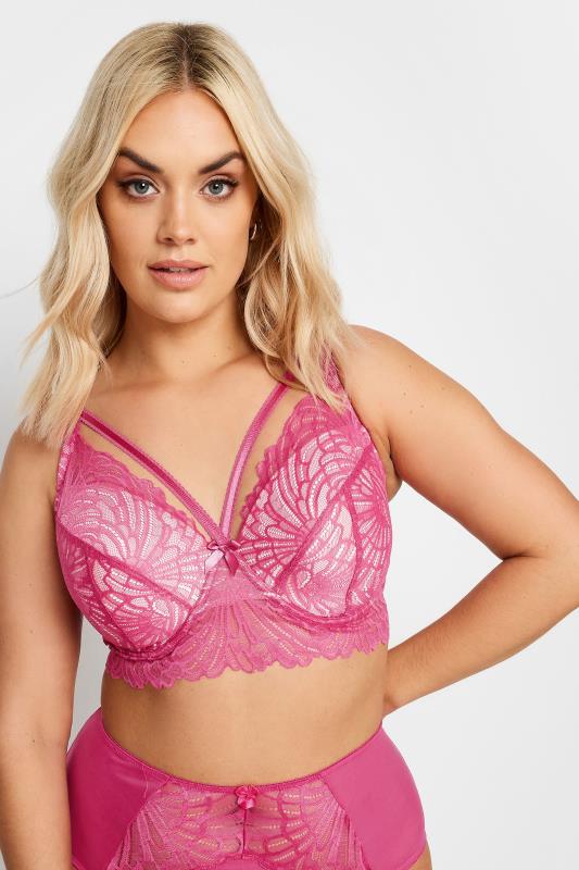 Plus Size Pink Lace Strap Detail Padded Underwired Longline Bra | Yours Clothing 2