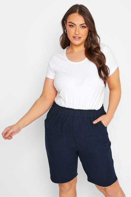  Grande Taille YOURS Curve Navy Blue Cool Cotton Shorts
