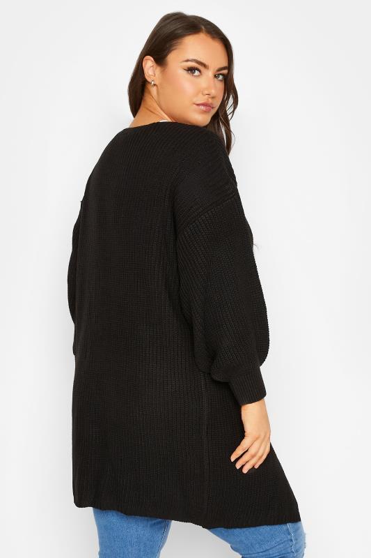 Plus Size Curve Black Balloon Sleeve Knitted Cardigan | Yours Clothing 3