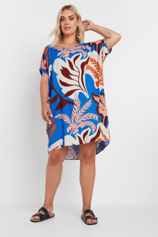 YOURS Plus Size Blue & Pink Abstract Print Tunic Dress | Yours Clothing 2