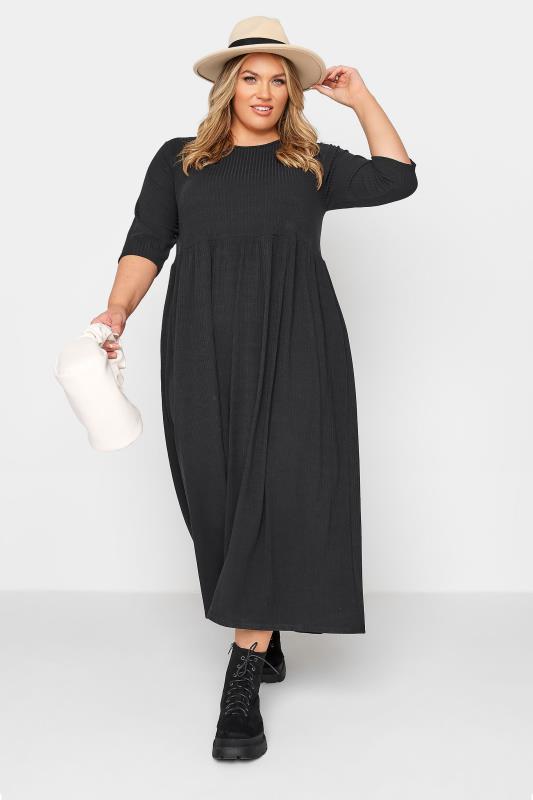 LIMITED COLLECTION Plus Size Black Ribbed Midaxi Dress | Yours Clothing 2
