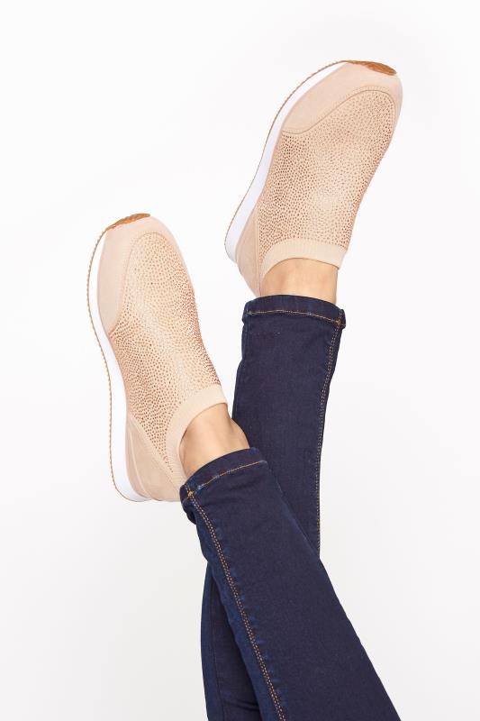 Nude Sock Style Diamante Trainers 2