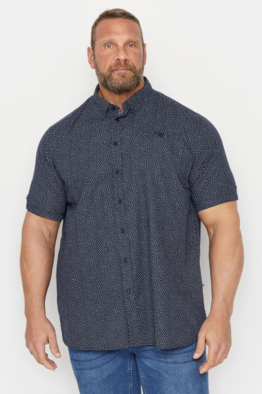  D555 Big & Tall Navy Blue Micro Print Short Sleeve Shirt