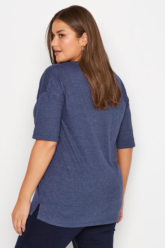 Plus Size Denim Blue Marl V-Neck Essential T-Shirt | Yours Clothing  3