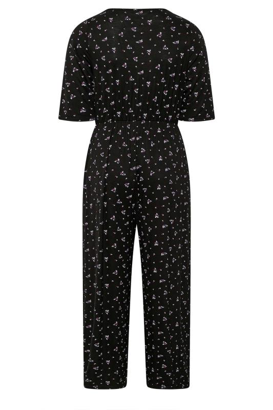 LIMITED COLLECTION Plus Size Black Ditsy Print Wrap Culotte Jumpsuit | Yours Clothing 7