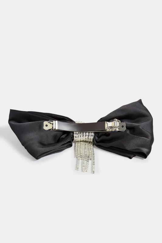 Black Diamante Tassel Bow Hair Clip | Yours Clothing 3