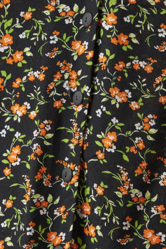 EVANS Plus Size Black & Orange Floral Print Midi Dress | Evans 8
