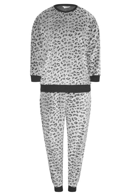 Plus Size Grey Leopard Fleece Lounge Set | Yours Clothing 7