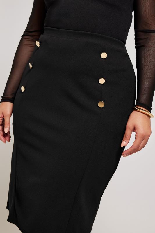 YOURS LONDON Plus Size Black Button Detail Midi Skirt | Yours Clothing 4