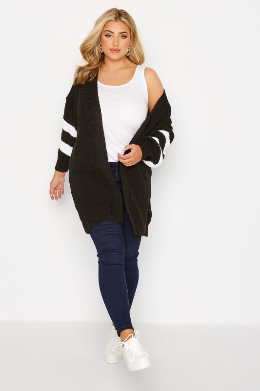 Curve Black Varsity Stripes Knitted Cardigan | Yours Clothing 2